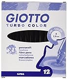 GIOTTO Turbo Color - Astuccio da 12 Pennarelli a Punta Fine Monocolor, 2.8mm, Colore Nero