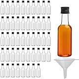 BELLE VOUS Bottigliette per Liquori (48Pz) Mini Bottiglie Alcolici di Plastica Riutilizzabili - Bottiglie 50ml con Tappi a Vite Neri e Imbuto - Bottiglie Liquore Mignon per Matrimoni e Feste