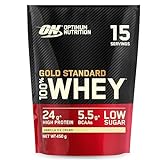 Optimum Nutrition Gold Standard 100% Whey Proteine in polvere per lo Sviluppo e il Recupero Muscolare con Glutammina e Aminoacidi BCAA Naturali, Gusto Gelato alla Vaniglia, 15 Dosi, 450 g