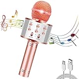 CHENAN Microfono Karaoke Wireless Bluetooth, Oro Rosa 4 in 1 Wireless Portatile Karaoke Microfono con Altoparlante per Cantare, per Adulti e Bambini Compatibile con Android/iOS/PC or smartphone