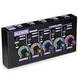 ALLWIN Mixer a 4 canali, mini mixer audio portatile 4in1out basso rumore DC5V supporto mono e stereo, per chitarre/bassi/tastiere/mixer/strumenti