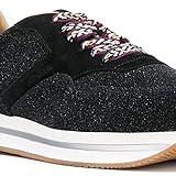 Hogan H222 Sneakers Donna Zeppa in Pelle Nera con Glitter - Numero Modello: HXW2220M468JDJ079X, Nero (Nero ), 36 EU