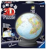 Ravensburger - 3D Puzzle Globo Night Edition, Impara al geografia in inglese, 540 Pezzi, 10+ Anni