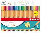 STABILO Penna feltro punta fine punto 88 – Astuccio in cartone x 30 penne pennarelli di cui 5 colori fluo