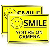ANLEY Smile You re on Camera Sign 7x10 in – 40 mil de grosor, intemperie, videovigilancia, seguridad, señal de advertencia de metal para el hogar, negocios, uso interior/exterior (2 unidades)
