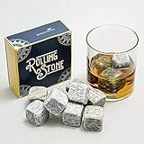 Rolling Stone: cubetti ghiaccio riutilizzabili in Pietra naturale di Luserna con sacchetto di stoffa per whisky, vino e bevande, pz 9