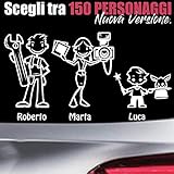 StickMan© 2.0 Bianchi e Neri Adesivi Famiglia Auto Moto Camper Stickers Family Vetro Macchina Nuova Versione Decal - 5 Personaggi