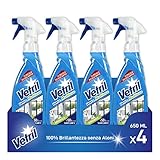 Vetril - Detergente Spray Vetri e Superfici con Ammoniaca, Azione Sgrassante e Brillantezza Senza Aloni, 650 ml x 4