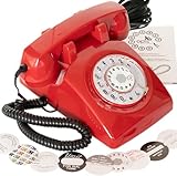 Telefono Fisso Vintage/Telefono Casa Fisso/Telefoni Fisso/Telefono Vintage/Telefono Fisso Casa/Telefono Vintage Fisso di Opis Technology - il Telefono Retro Analogico Opis 60s Cable (rosso)