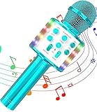 Microfono Karaoke Bluetooth,5 in 1 Wireless Bambini Karaoke, Portatile Karaoke Microfono con Altoparlante per Cantare, Funzione Eco, Compatibile con Android/iOS o Smartphone (Blu)