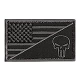 2AFTER1 Black Subdued USA Flag Punisher Skull ACU Navy Seals Morale Army Gear Hook Patch