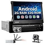Hikity Autoradio 1 Din Android GPS [2G+32G] 7 Pollici Manual Flip Out Touchscreen Stereo 1 Din Android con Schermo Bluetooth Navi Wifi MirrorLink USB FM SWC AUX TF+Retrocamera (per Android/iOS)