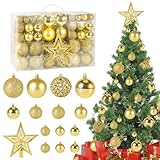 AMZJMT Set di 101 Palline di Natale Oro - ∅ 3,4,6 cm -Con decorazione natalizie sulla parte superiore dell albero, adatta per matrimoni, fest