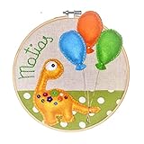 Fiocco nascita dinosauro e palloncini con nome (Giallo e verde)