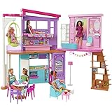 Barbie - Barbie Casa di Malibu (106 cm) playset casa delle bambole con 2 piani, 6 stanze, ascensore altalena e più di 30 pezzi, Giocattolo per Bambini 3+ Anni, HCD50