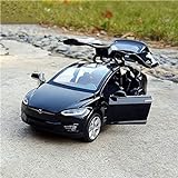 Anyhot Modellino auto 1:32 Tesla Model S Alloy Pull-Back, Tesla Model X 90 1:32 Veicolo Lega Ritirare Auto giocattolo con Sound & Light Toy (nero)