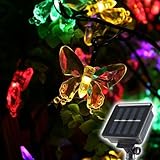 SALCAR Catena di luci a energia solare per esterni, con farfalla, 10 m, 50 LED, impermeabile, per giardino, alberi, terrazze, Natale, matrimoni, feste - colorata