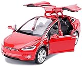 JOKBEN Modellino auto 1:32 Tesla Model S Alloy Pull-Back-back, Tesla Model X 90 1:32 veicolo in lega ritirare auto giocattolo con Sound & Light Toy (rosso)