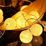 Ciskotu Ghirlanda Luminoso Cotone LED, 3,3M 20 Palline Decorativ Catena Lluminosa Interno LED, Ghirlanda Fata di Luci a Batteria per Natale Festa Matrimonio Vacanze Decorazione Interna