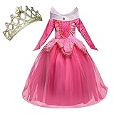 NNDOLL Aurora Principessa Vestito sleeping beauty Costume bambina carnevale abito Partito Ragazza Cerimonia (rosa 120/3-4 anni)