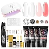 RSTYLE Poly Nail Unghie Gel Kit, 4*30g Kit Gel Ricostruzione Unghie con Lampada UV LED Builder Nail Gel Acrigel per Unghie Kit Ricostruzione Unghie Gel Completo Set Unghie Gel Ricostruzione Nude Rosa