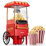 Macchina popcorn, Reemix 1200W Retrò Popcorn Maker, Senza olio, Popcorn fresco fatto in casa in meno di 3 minuti, Utilizza aria calda, Coperchio staccabile, Feste, Serate cinematografiche, Rosso