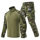 WISEONUS Tactical Mimetica Softair Abbigliamento Pantaloni da Caccia Antistrappo Uomo Combat Shirt e Pantaloni Tattici