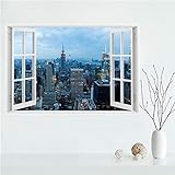 Quadro Finestra-New York City Skyline-Stampa su tela-Tela Immagini di arte della parete per la decorazione della camera da letto 60x90cm Senza cornice