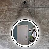 Specchio a parete per bagno a LED Specchio per bagno rotondo Specchio per soggiorno LED Interruttore a sfioramento + Smart Defog + Luce bianca / Luce calda - sling metallo 50 cm, 60 cm, 70 cm
