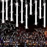 BrizLabs Luci Della Pioggia di Meteore, 10 Tubi 240 LED Luci Natale Esterno Impermeabile IP44 Catena Luminosa LED per Natalizie Albero del Giardino Festa di Nozze Interno Decorazione, Bianco Freddo