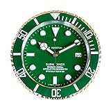 LEDBGM Orologio da parete Rolex Submariner, adatto per sala da pranzo, soggiorno, studio, ecc (con visualizzazione del calendario) (Green)