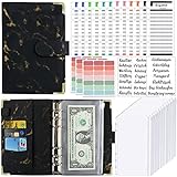 Budget Planner - Organizer per soldi, formato A6, con 12 tasche A6, 12 fogli di bilancio in lingua tedesca, etichette in pelle di marmo, per viaggi, diario e regalo