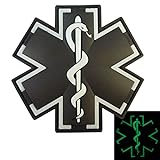 Glow Dark Black EMS EMT Medic Paramedic Star of Life Morale Tactical PVC Touch Fastener Patch