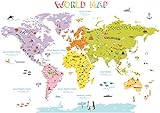 DECOWALL DAT-1306N Mappa del Mondo Colorato (Grande) (Ver. Inglese) Adesivi da Parete Decorazioni Stickers Murali Soggiorno Asilo Nido Camera Letto per Bambini decalcomanie