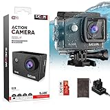 SJCAM SJ4K Action Cam 4K HD WiFi Videocamera Subacquea EIS 6 Assi 170°Grandangolare Zoom 5X, Fotocamera Sott acqua Impermeabile 40M con 2 Batterie, Scheda SD da 32G e Kit di Accessori sul Casco