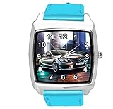 Taport®, orologio sportivo al quarzo, con cinturino blu, quadrato, per appassionati di Mercedes Benz E2