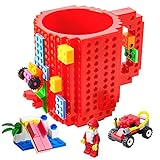 BOMENNE Build on Brick Mug,Divertenti Tazza da caffè Compatibile con Lego, Idee Regalo Natale Pasqua Festa del papà Halloween Compleanno, Regali Originale per Uomo Lui Ragazzi Amica Bambini, Rosso