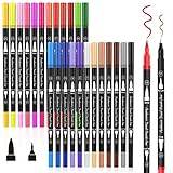 Brush Pen 24 Colori, Pennarelli Doppia Punta Fine Pen 0,4 mm e 1-2mm Punta Brush, per Bambini e Adulti Calligrafia, Pittura, Colorazione, Disegnare a Scuola