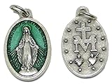 GTBITALY 60.973.31 002LOGVE Medaglia Madonna Miracolosa Logo Originale Preghiera in Latino con Anello Argento Misura da 2,5 cm 25 mm Smalto Verde Acqua