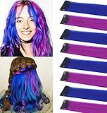 FYHTSD Purple and Blue Colored Hair Extensions Clip In For Girls Kids Women Hair Accessories Wig Hair Pieces 8 Pcs