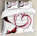 ABAKUHAUS Vino Set Copripiumino, A Forma di Cuore Rovesciare Vino, Decorativo 3 Pezzi con 2 Fodere Cuscini, 230 x 220 cm - 70 x 50 cm, Borgogna Bianco Rosa