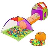 Bakaji Tenda Igloo per bambini con 200 palline + Tunnel + Casetta da gioco Pieghevole Sistema POP-UP Salvaspazio