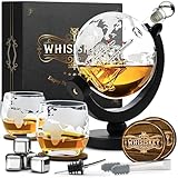 Whisiskey - Decanter per Whisky - Mappamondo - 900ML - Regalo Uomo - Caraffa Whiskey - Regali Compleanno - Set include 4 Cubetti di Ghiaccio Riutilizzaibili, Pinze e 2 Bicchieri in Vetro