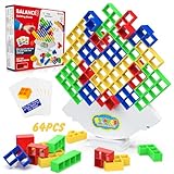 64 Blocchi Tetris Tower Gioco Stack Attack Giocattolo Impilabile, Montessori Giochi da Tavolo Società Balance Game Interattivi Educativi Puzzle Regalo Compleanno Natale per Adulti Bambini 3+ Anni