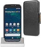 Doro 8050 Plus Smartphone 4G per Anziani - Telefono Facile Android Cellulare Anziani - Display 5.7" - Fotocamera 13 MP - Tasto SOS con GPS - Assistente Google - Base di Ricarica e Custodia (Grigio)