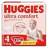 Huggies Ultra Comfort Gigapack, Taglia 4 (7-18 Kg), Confezione da 156 pannolini