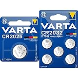 Varta Electronics CR2025 - Pile a bottone al litio, 3 V, confezione da 2 CR2025 10 pezzi argento & CR 2032, 6032101415, Batteria Litio a Bottone, Piatta
