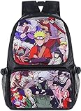 Roffatide Anime Zaino per i fan di Naruto Uomo Borse a Zainetto Oxford da Scuola Zaino con Patta Zaini Casual Cosplay Backpack Nero 1