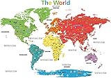 DECOWALL DLT-1902N Mappa del mondo Punto di riferimento Landmark World Map Adesivi da Parete Decorazioni Stickers Murali Soggiorno Asilo Nido Camera Letto per Bambini decalcomanie