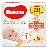 Huggies Extra Care Bebè Pannolini, Taglia 1 (2-5 kg), Confezione da 28 Pannolini